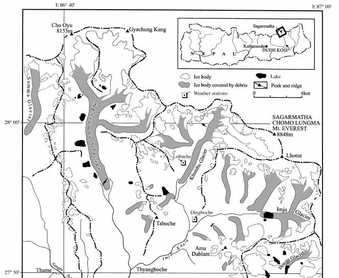 Map of Ngozumpa Glacier