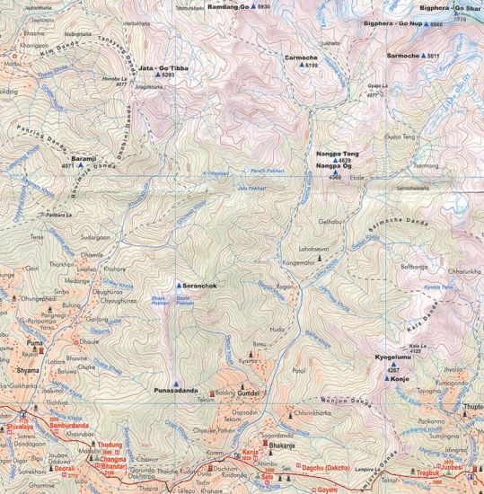 Map of Gyajo La and Mount Numbur