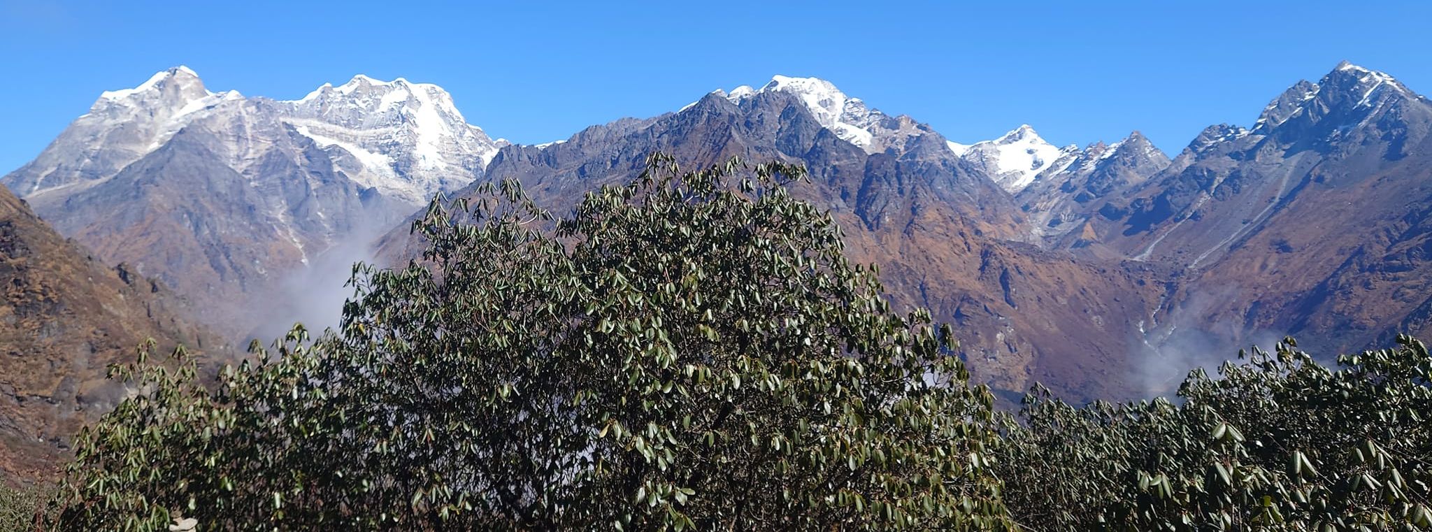 Mera Peak on descent from Zatrwa La into the Hinku Valley in the Nepal Himalaya