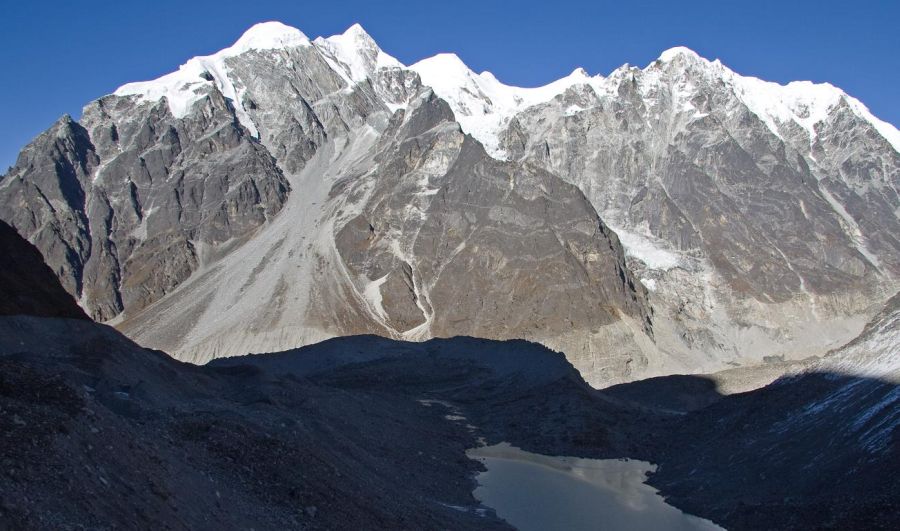 Langshisa Ri in Langtang Valley on descent from Tilman's Pass