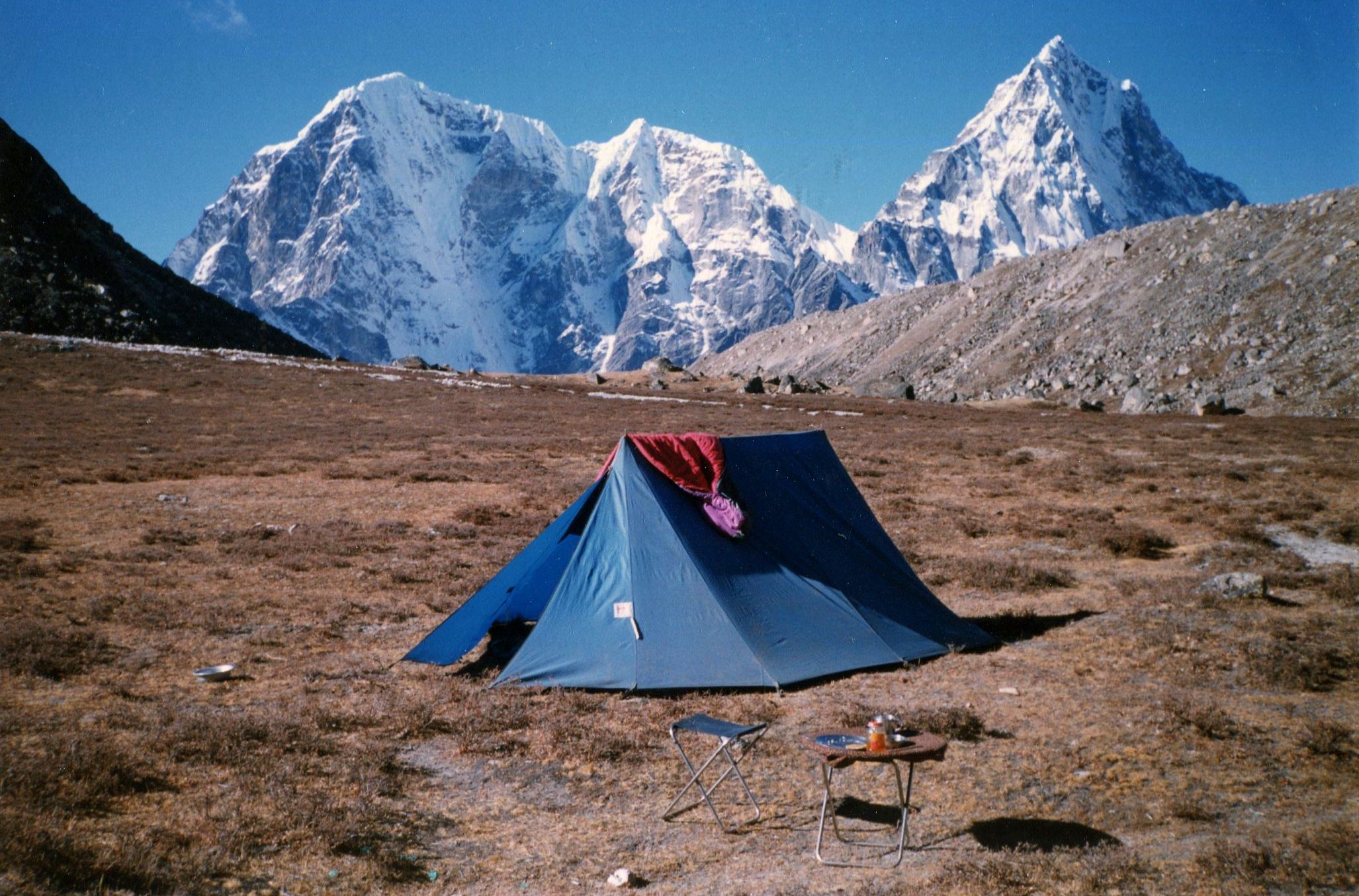 Taboche and Cholatse on approach to Khumbu Glacier after descent from Kongma La