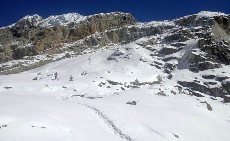 Climbing Ice Wall on Khumbu Glacier