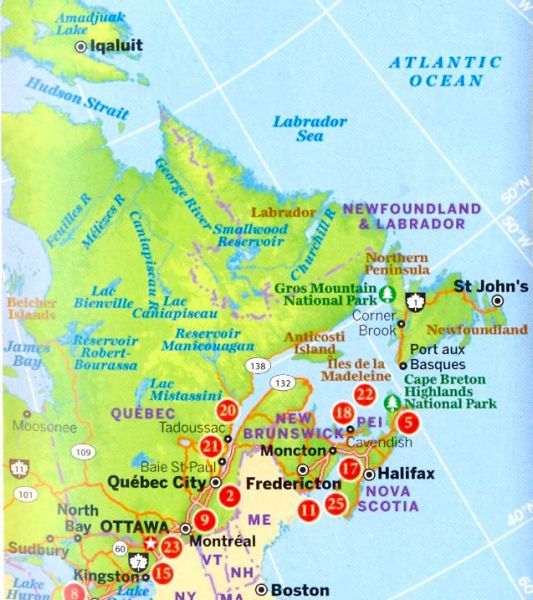 Map of Eastern Canada