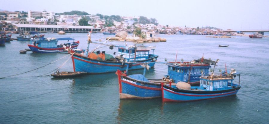 Fishing Boats in the Cai River at Nha Trang on the East Coast of Vietnam