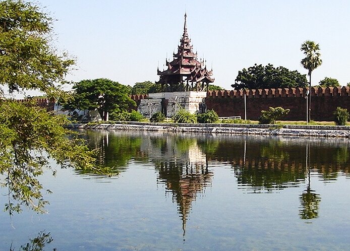 Moat and Watch Tower on Mandalay Fort in northern Myanmar / Burma