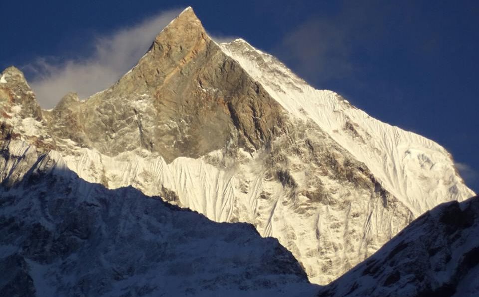 Macchapucchre ( Fishtail Mountain ) from Rakshi Peak above Annapurna Base Camp