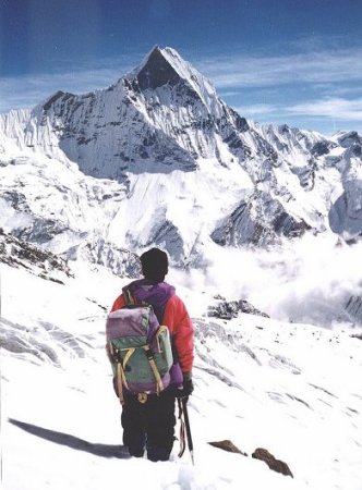 Macchapucchre ( Fishtail Mountain ) from Rakshi Peak above Annapurna Base Camp