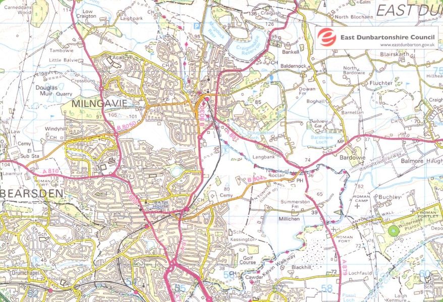 Map of Bearsden & Milngavie showing route of Allander River Walkway