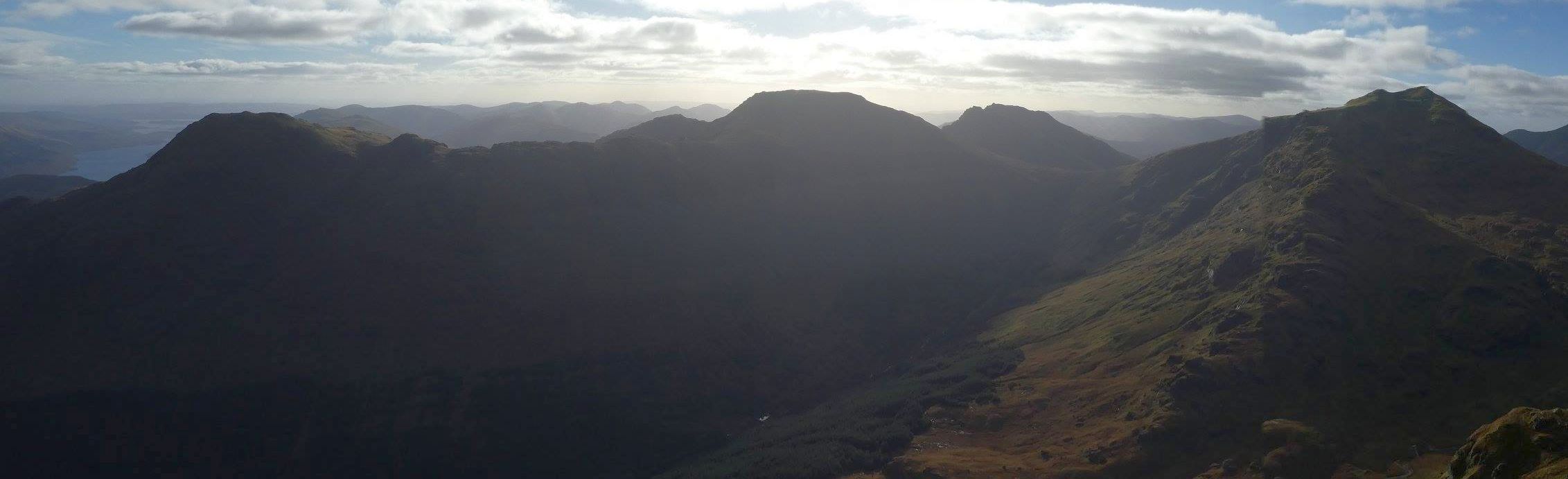 A'Chrois, Beinn Narnain, The Cobbler and Beinn Ime from Ben Vane