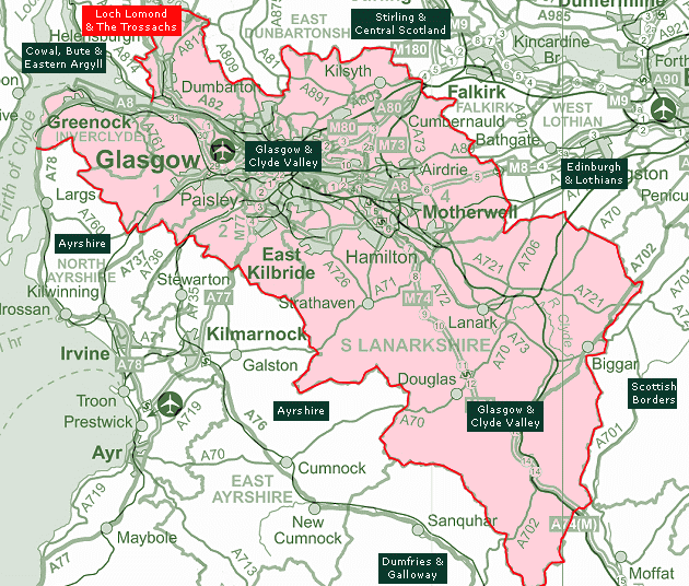 Map of the Clyde Valley in Scotland