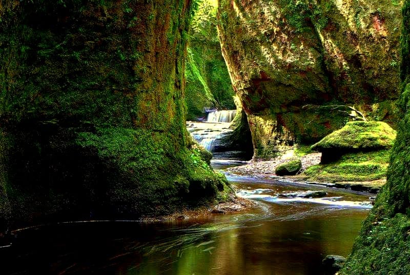 Devil's Pulpit in the gorge of Carnoch Burn in Finnich Glen