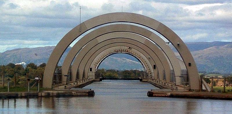 View of Ochil Hills along The Wheel on the Forth and Clyde Canal at Falkirk