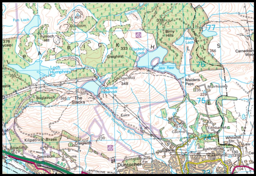 Map of Greenside Reservoir and the Kilpatrick Hills