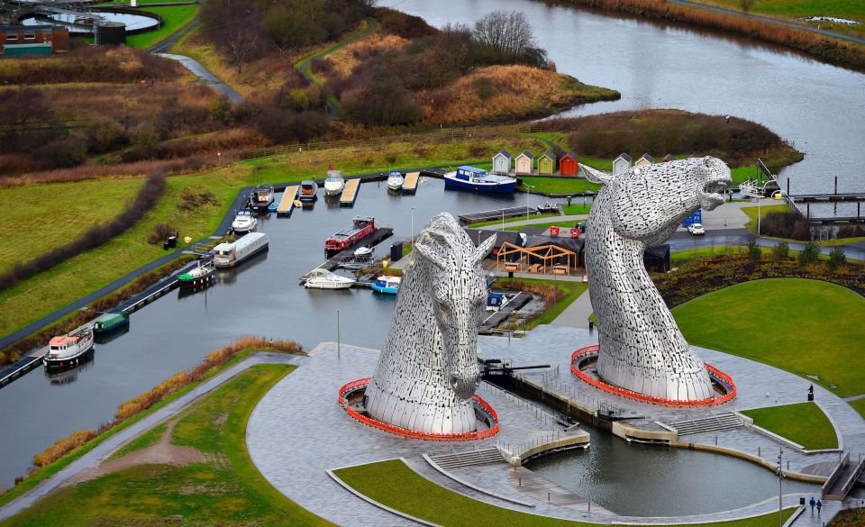 Aerial view of The Kelpies