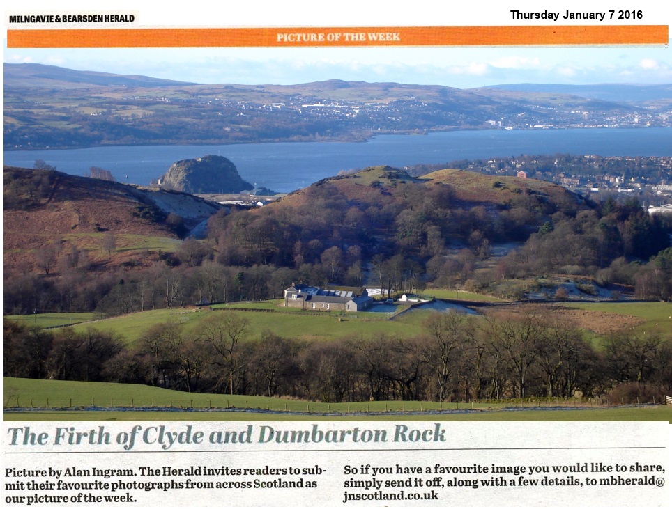 Dumbarton Rock and River Clyde on ascent to Lang Craigs