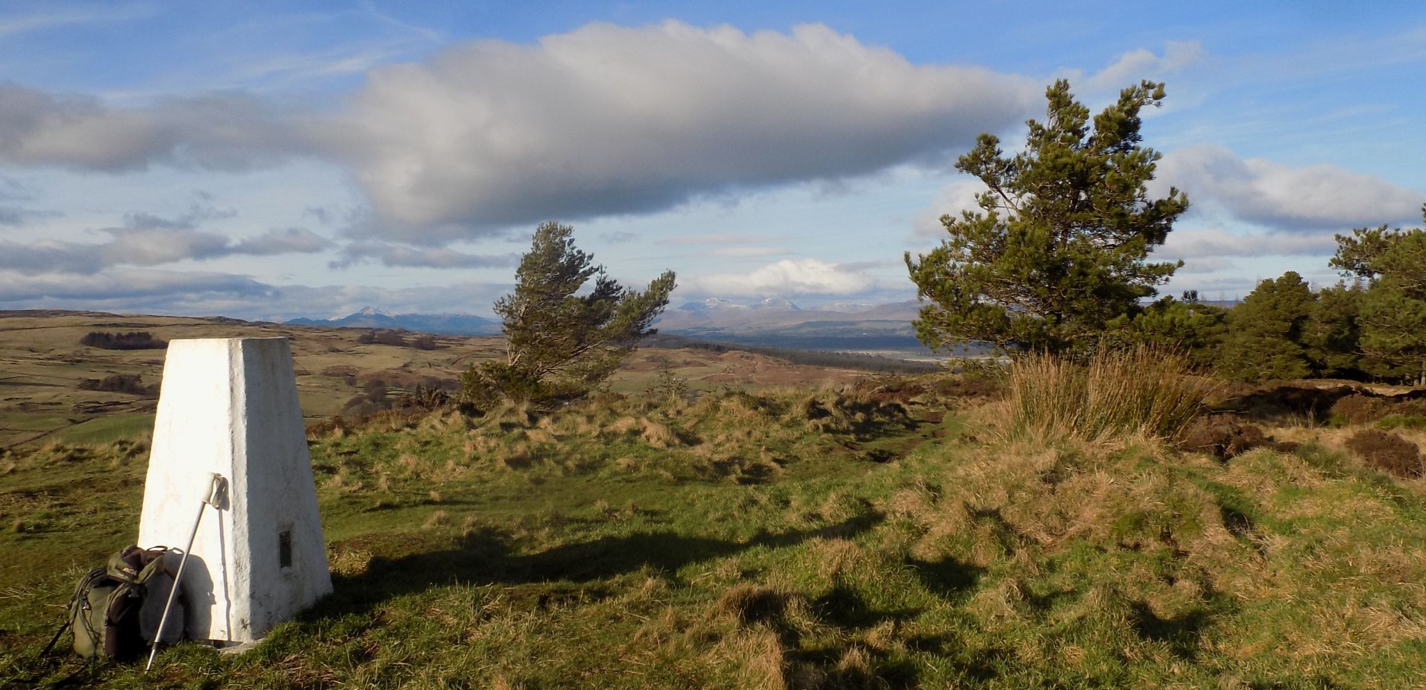 Trig point on Lewis Hill above Sauchie Craigs