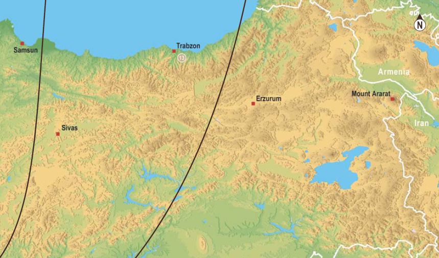 Location Map for Mount Ararat ( Agri Dag ) 5165 metres - highest mountain in Turkey